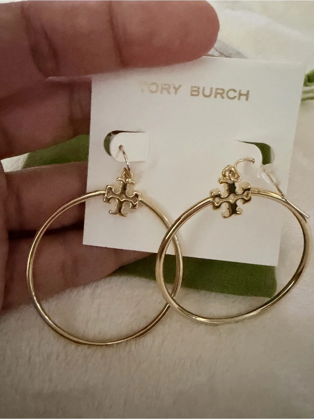 Tory Burch Gold Logo Hoop Earrings with Signature Emblem